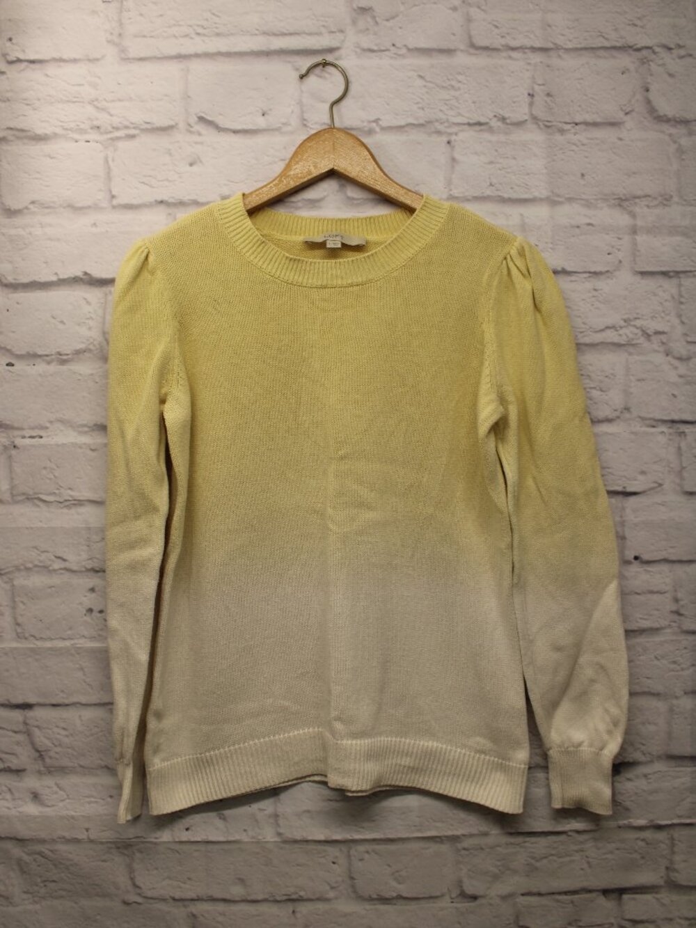 Loft Large Yellow Ombre Puff Shoulder Sweater Cotton Knit Lightweight Spring